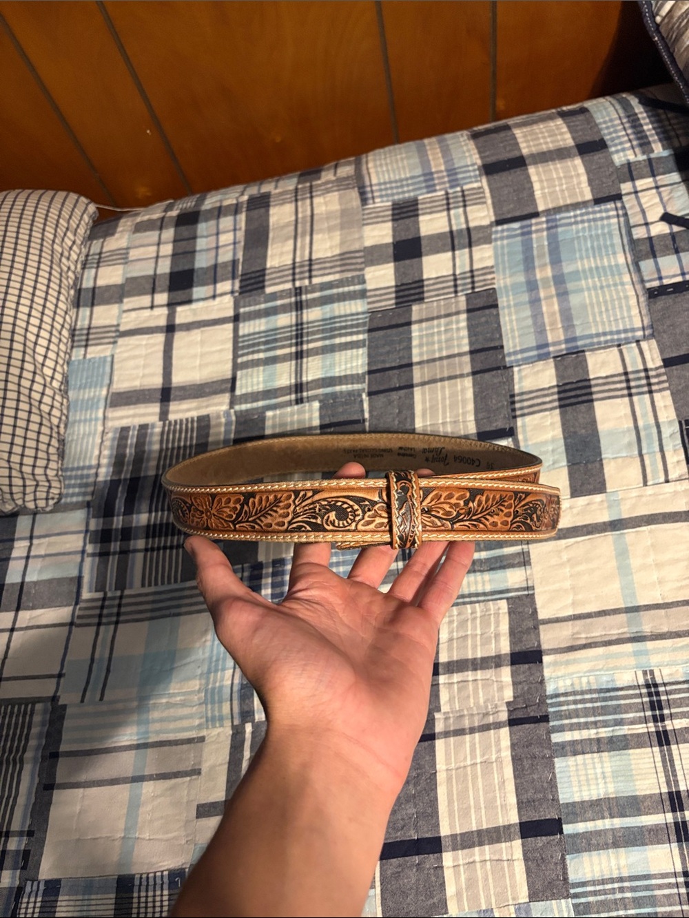 Hand-Tooled Leather Belt in Tan